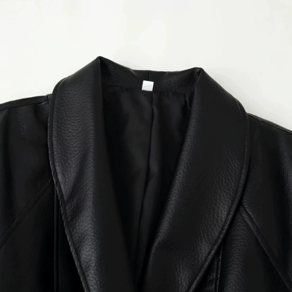 ZARA Trendy Belted Notch Lapel Leather Jacket